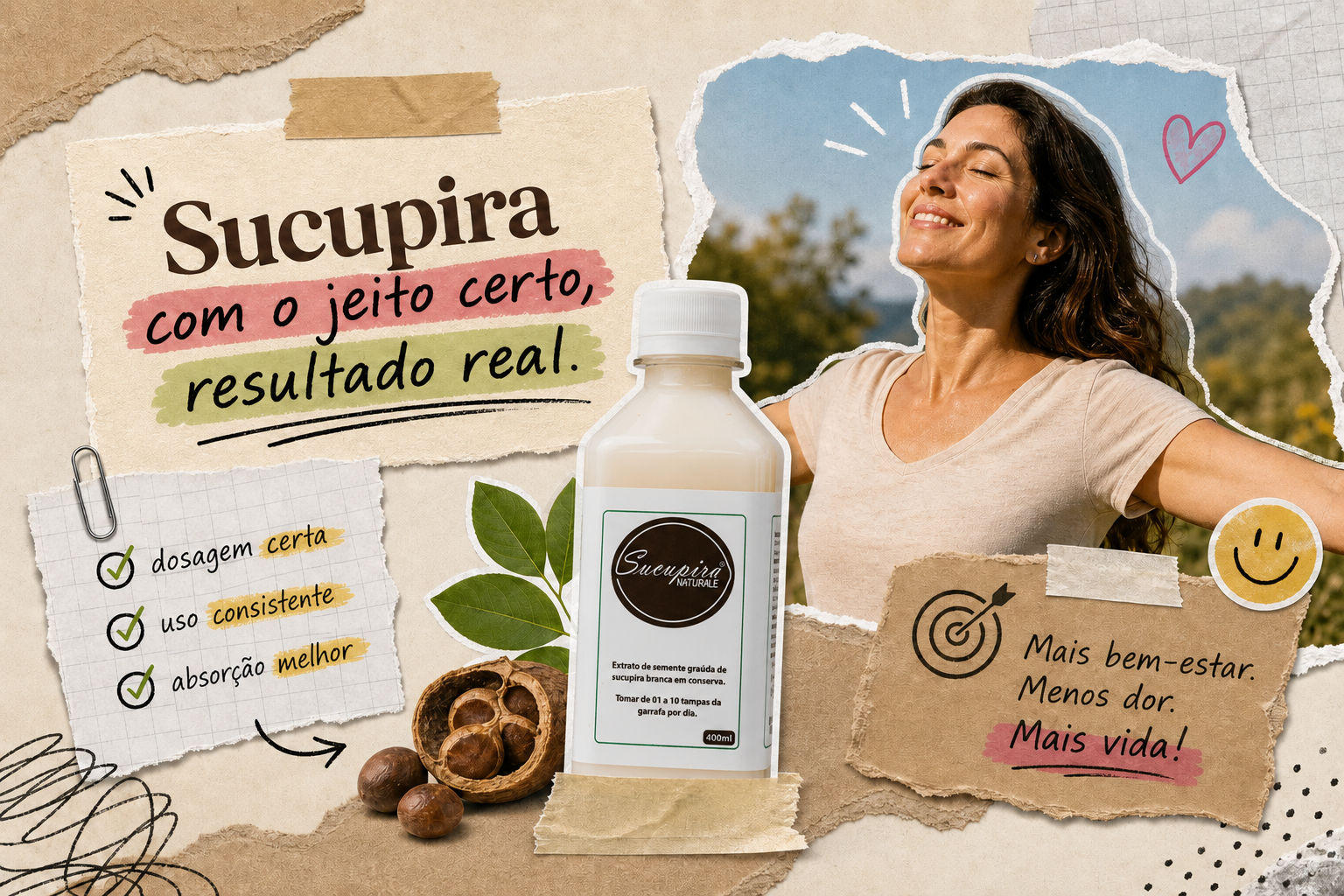 Frasco de extrato de sucupira para acompanhar as orientações de consumo